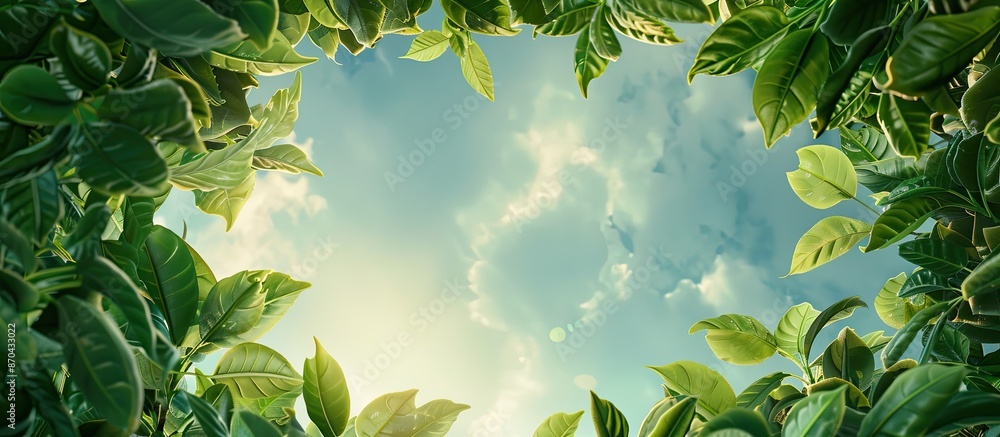 Canvas Prints Dramatic sky frames a nature scene with green leaves, providing a copy space image in the middle for text.