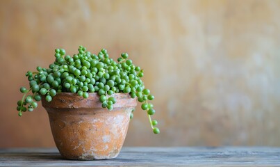 String of pearls succulent in terracotta pot, Generative AI