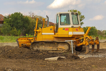 Obraz premium Bulldozer Machine at Project Construction Site Ground Works