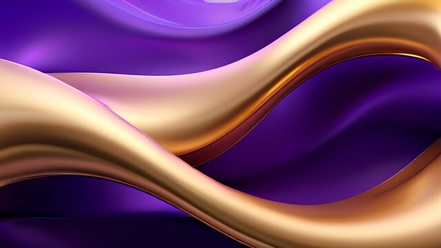 3d purple and gold abstract waves background