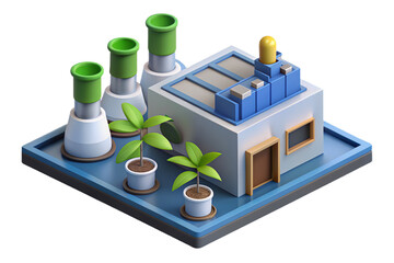 High-Resolution 3D Isometric Industrial Plant on a Transparent Background.