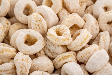 sweet corn rings. Tasty sweet cereal rings isolated on white heap of cereal cheerios on white background, delicious and useful rings breakfast cereal. breakfast cereal sweet rings isolated on white 