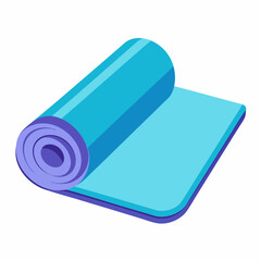 A rolled up azure yoga mat is displayed on a white background