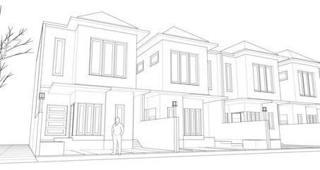 modern townhouse sketch 3d rendering