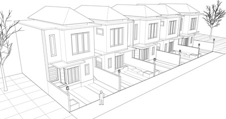 modern townhouse sketch 3d rendering