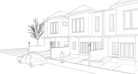 modern townhouse sketch 3d rendering