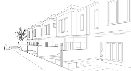modern townhouse sketch 3d rendering