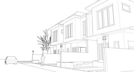 modern townhouse sketch 3d rendering