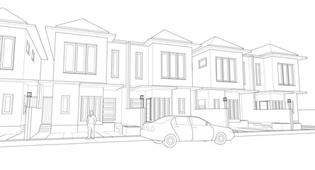 modern townhouse sketch 3d rendering