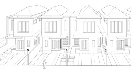 modern townhouse sketch 3d rendering