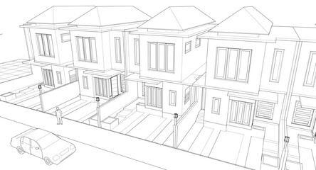 modern townhouse sketch 3d rendering