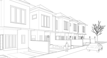 modern townhouse sketch 3d rendering