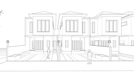 modern townhouse sketch 3d rendering