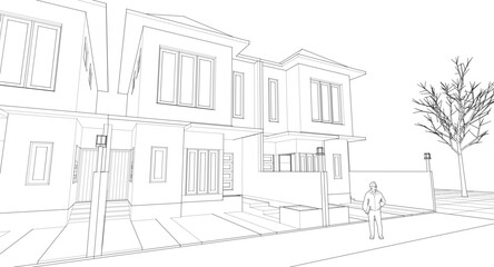modern townhouse sketch 3d rendering