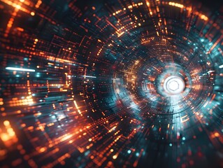 Obraz premium Mesmerizing Digital Data Vortices Pulsing Kinetic Sculptures Exploring the Cosmic Data Observatory