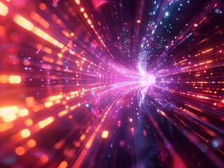 Naklejka premium Luminous Digital Data Cascading Through a 3D Landscape