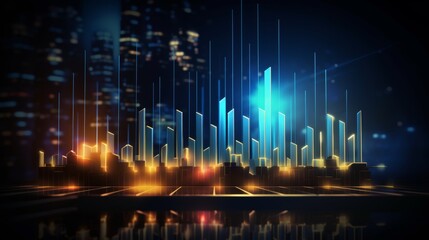 Futuristic holographic business growth chart on blue background, 3d rendering for corporate strategy