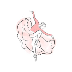 Minimalist line drawing of a ballet dancer captured in a graceful pose on pointe. © Lina