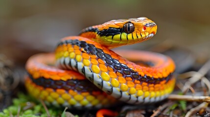 Obraz premium Vibrant Coiled Serpent Curled in Lush Natural Environment