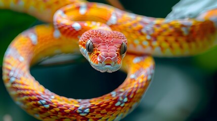 Obraz premium Vibrant Twisted Serpent Coiled in Lush Foliage