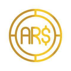 Argentinian currency peso golden coin, can be used as a symbol design for Money, Finance and business. with a gradient fill design.