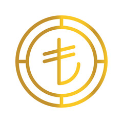 Turkish lira golden coin currency, can be used as a symbol design for Money, Finance and business. with a gradient fill design.