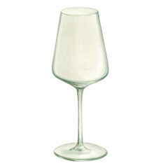 Empty wine glass isolated on white background. The illustration is hand drawn in watercolor