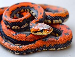 Fototapeta premium Beautifully Twisted Vibrant Colored Snake Coils in Striking Pose on Isolated Background