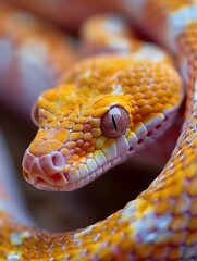 Fototapeta premium Striking Tropical Snake with Vibrant Color Patterns Coiled in Natural Habitat