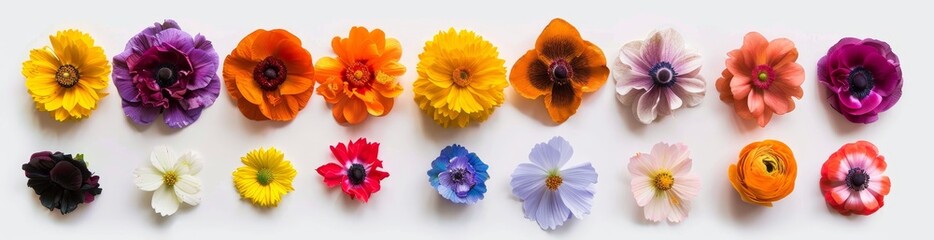 An assortment of beautiful flowers on a white background. Banner design.