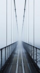 Suspension bridge disappearing into fog