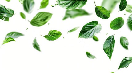 Fototapeta premium Green Floating Leaves Flying Leaves Green Leaf isolated on white background