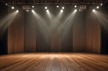 Open Empty Stage Dance Floor Wood Panel Background Spolight Accent