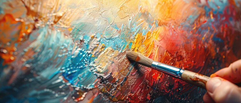 Artistic creation in progress with a closeup of an artists hand and brush