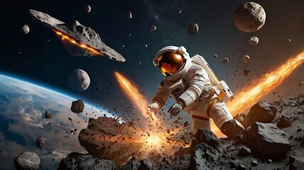 The Earth lays in ruins after an asteriod hits the planet. Asteroids, artwork. Generative ai