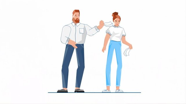 Cartoon Man and Woman Holding Napkins in Their Hands, and Saying Goodbye 2D Illustration