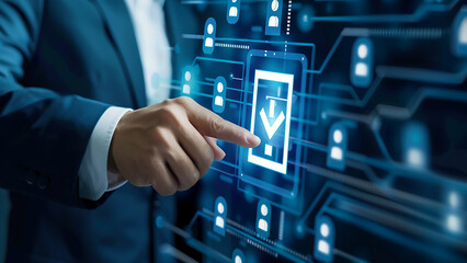 Businessman use laptop with advertising on website,Digital marketing concept,Advertising, Digital marketing commerce online sale concept, online purchase, online sale abs concept, generative ai