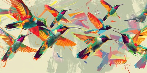 Fototapeta premium Colorful Hummingbirds in Flight