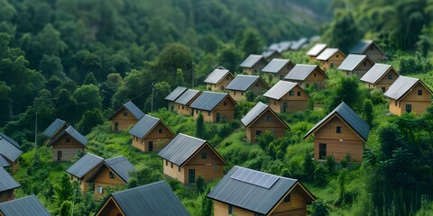 Selfsufficient village with sola. Concept Eco-Friendly Community, Sustainable Living, Solar-Powered Village, Off-Grid Living, Self-Sufficient Lifestyle