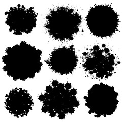 The composition features black circles against a white background