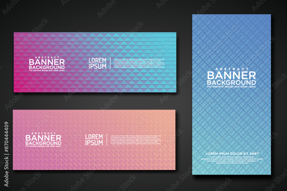 Poster set banner backgrounds with modern geometric lines textured pattern and colorful dynamic gradation