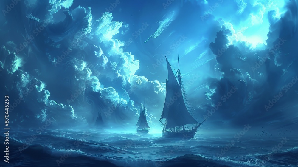 Wall mural Clouds drift like ships upon the sea of the sky, their sails billowing in the breeze. - Wall murals