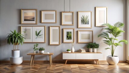 Gallery wall mockup, frames on the wall, minimalist frame mockup, Poster Mockup, Photo frame mockup, 3d render