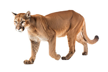 a cougar walking on a white background