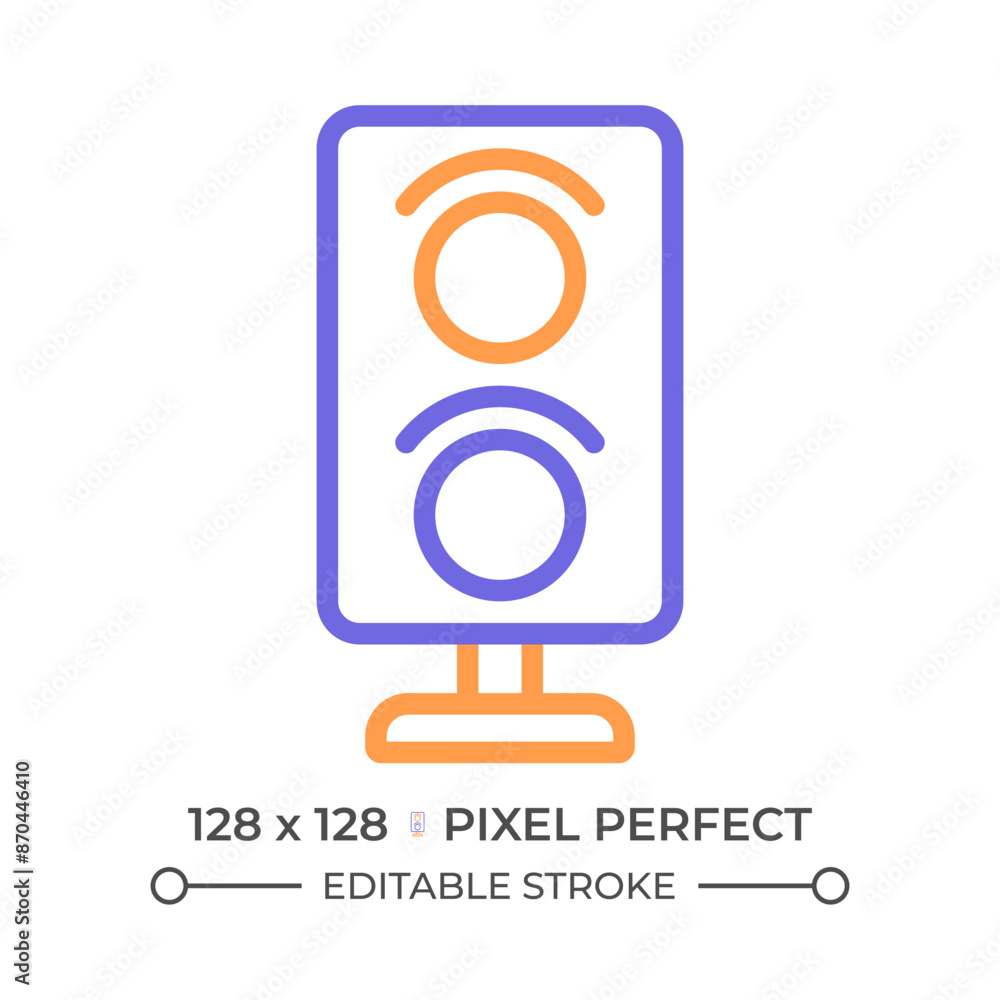 Poster railway signalling two color line icon. traffic light system. infrastructure control. railroad semap