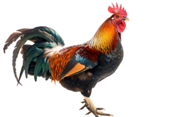a rooster standing on a white background