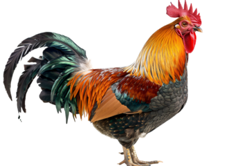 a rooster standing on a white background