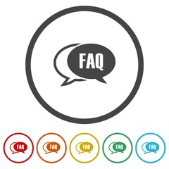  FAQ speech bubble icon. Set icons in color circle buttons