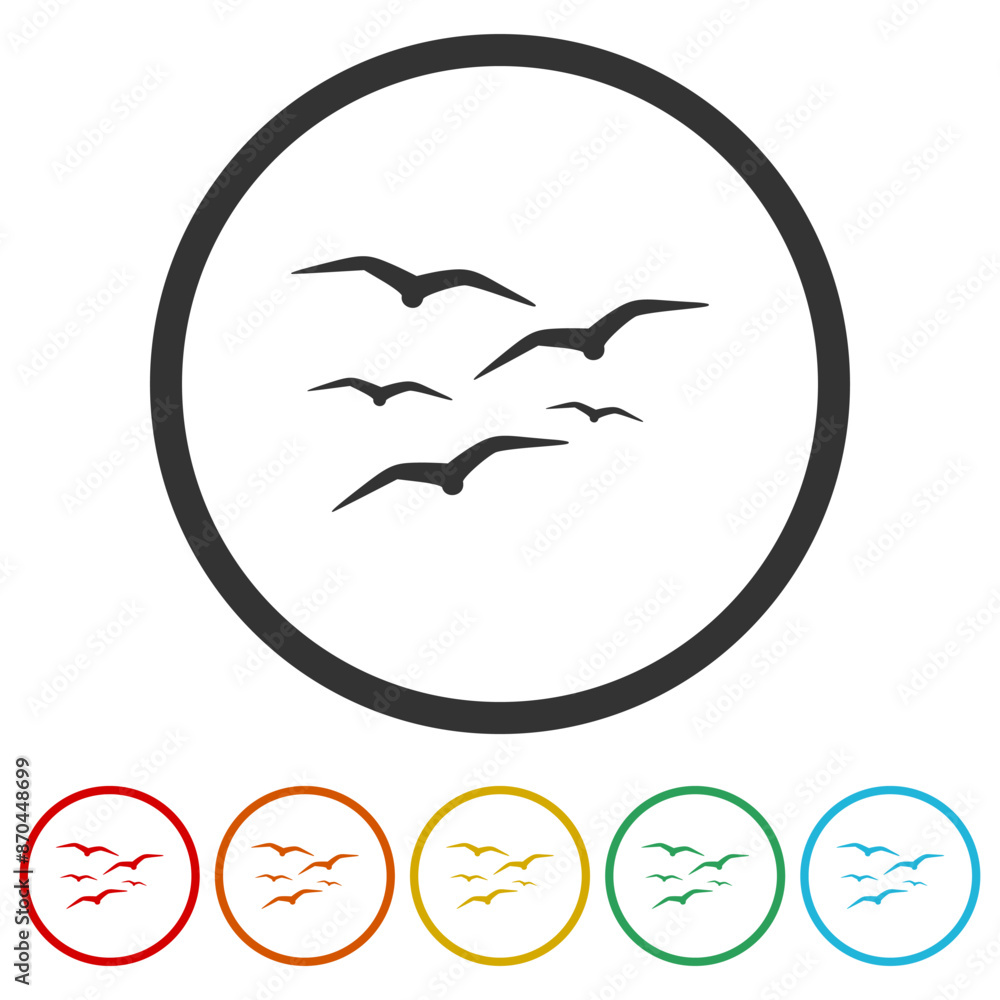 Poster seagull icon. set icons in color circle buttons