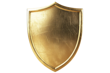 a gold shield with a white background